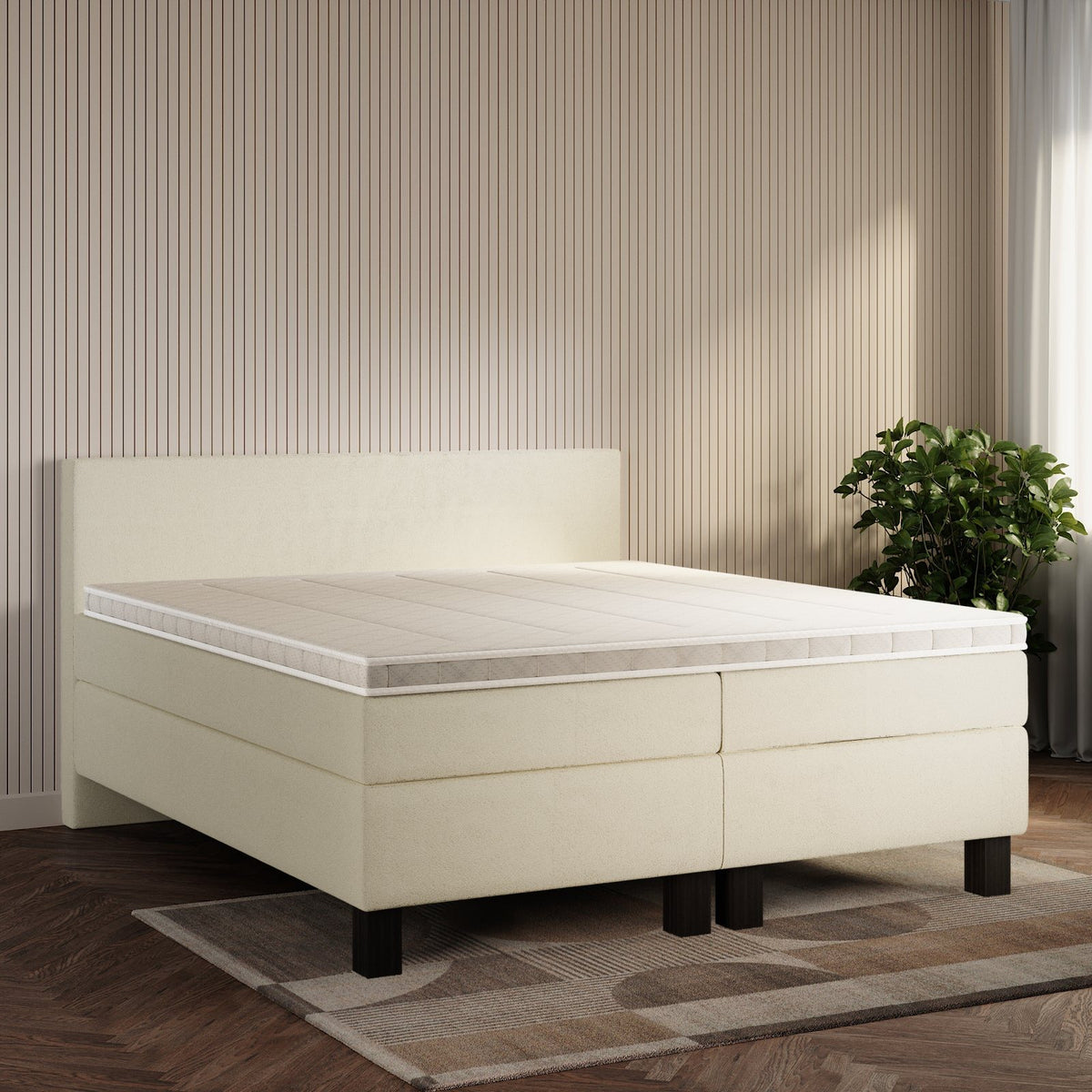 koami Boxspringbett Celine in Bouclé Elfenbein