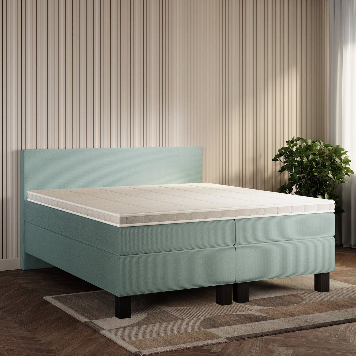 koami Boxspringbett Celine in Cord Blau