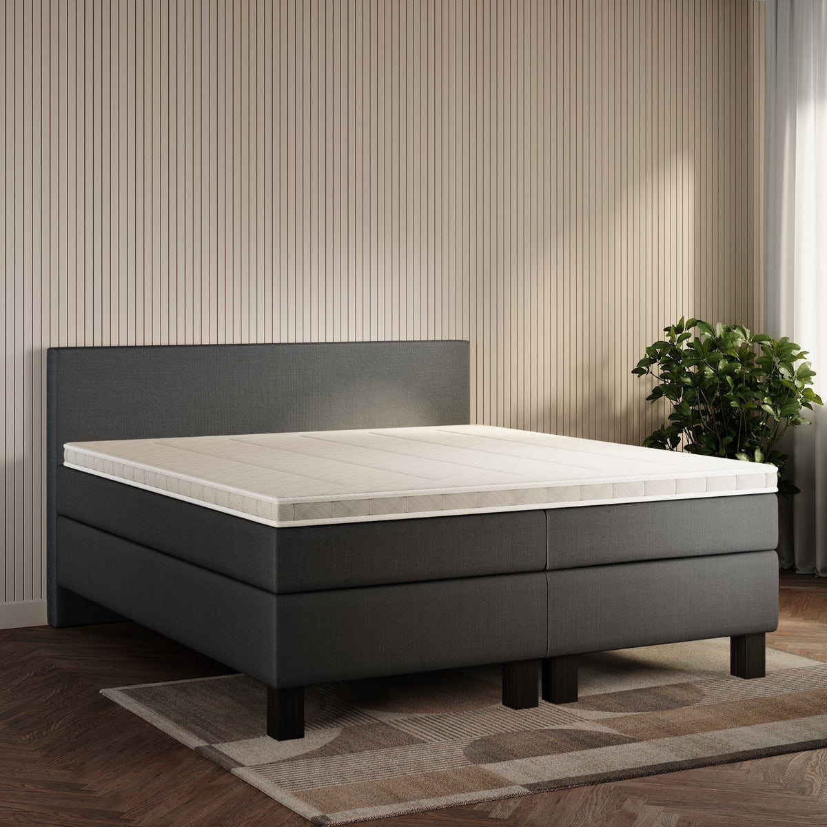 koami Boxspringbett Celine in Feiner Stoff Anthrazit