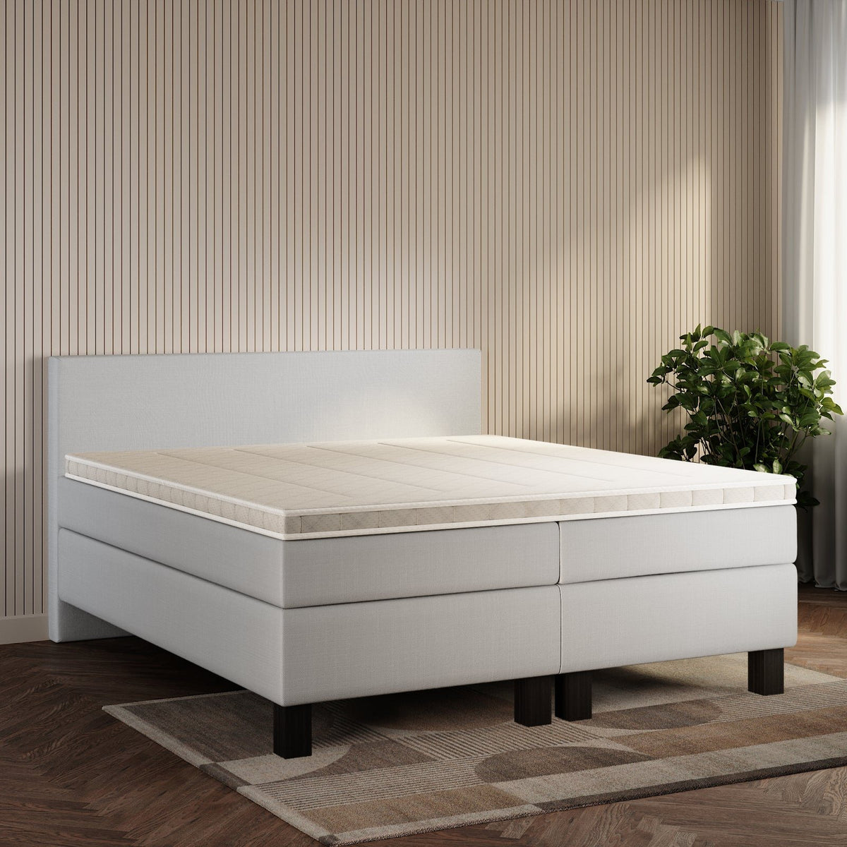 koami Boxspringbett Celine in Feiner Stoff Silbergrau
