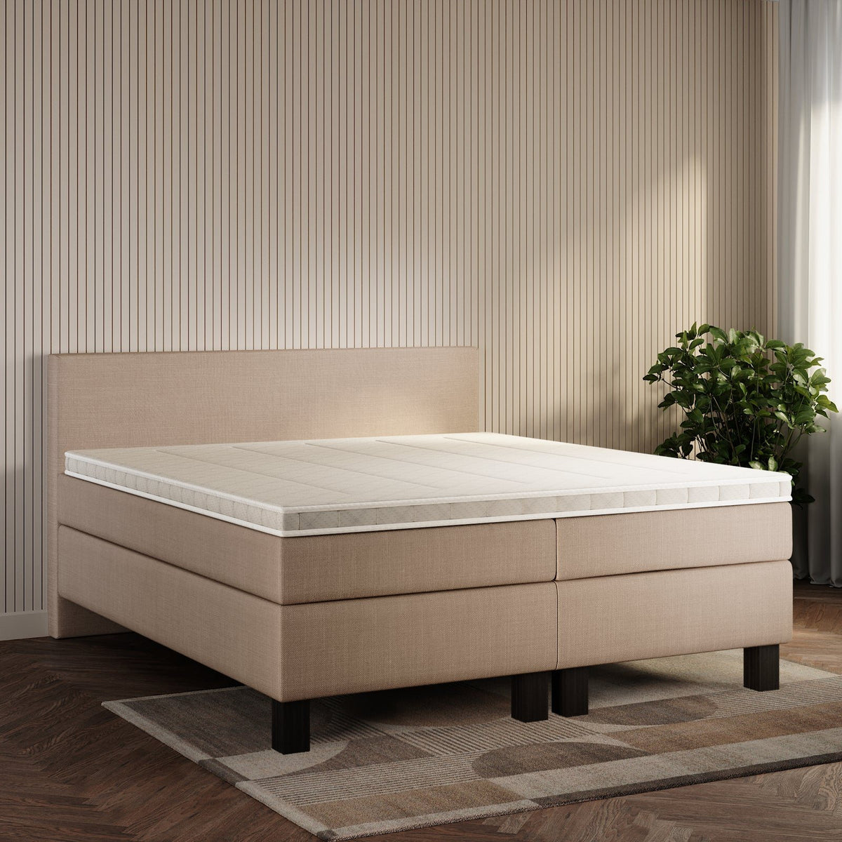koami Boxspringbett Celine in Feiner Stoff Taupe