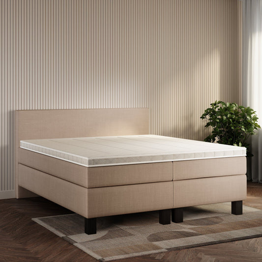 koami Boxspringbett Celine in Feiner Stoff Taupe