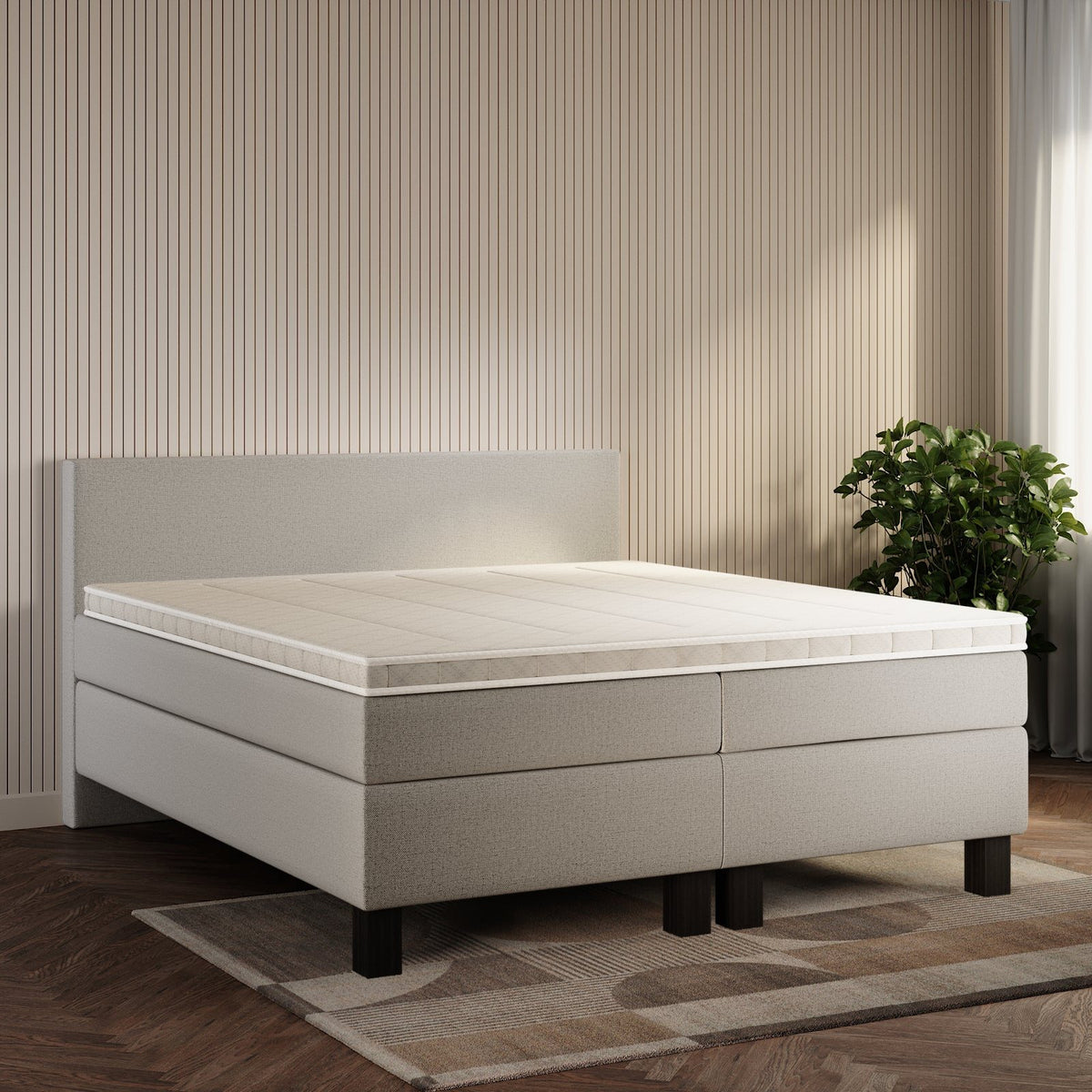 koami Boxspringbett Celine in Grober Stoff Beige