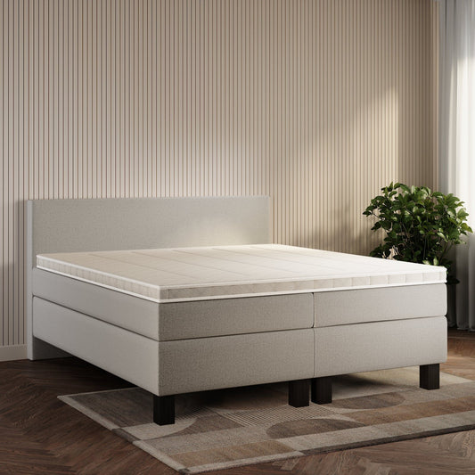 koami Boxspringbett Celine in Grober Stoff Beige