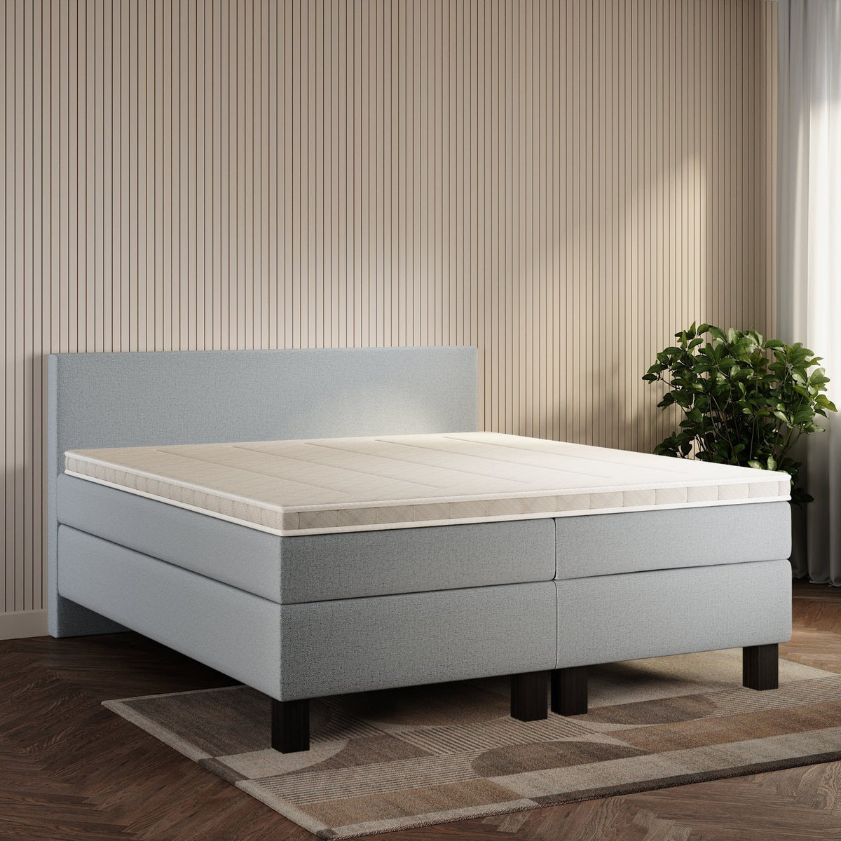 koami Boxspringbett Celine in Grober Stoff Dunkelgrau