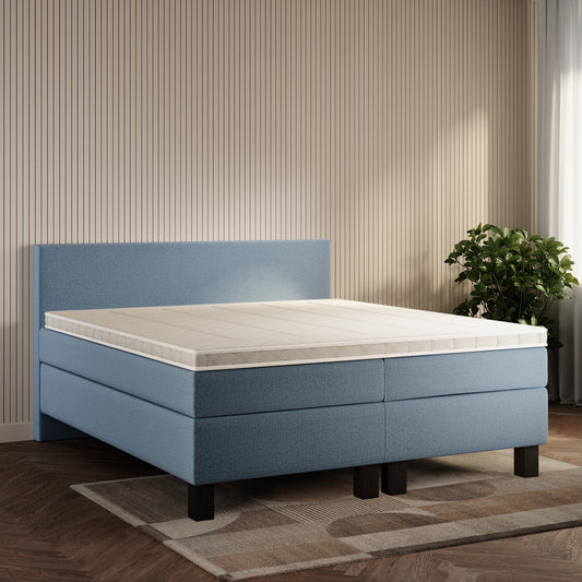 koami Boxspringbett Celine in Grober Stoff Blau