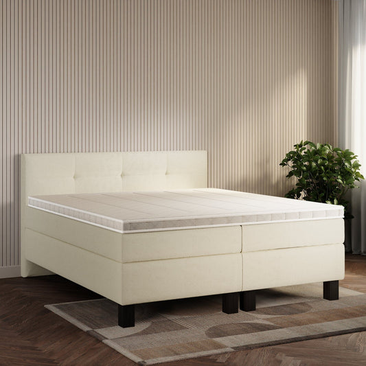 koami Boxspringbett Elora in Bouclé Elfenbein