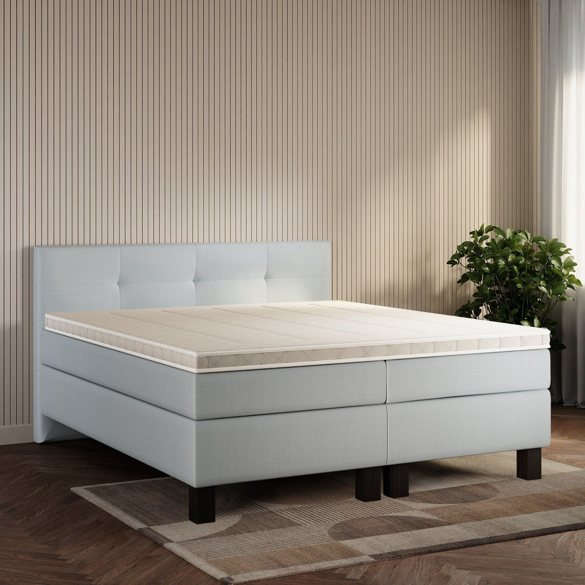 koami Boxspringbett Elora in Feiner Stoff Pastellblau