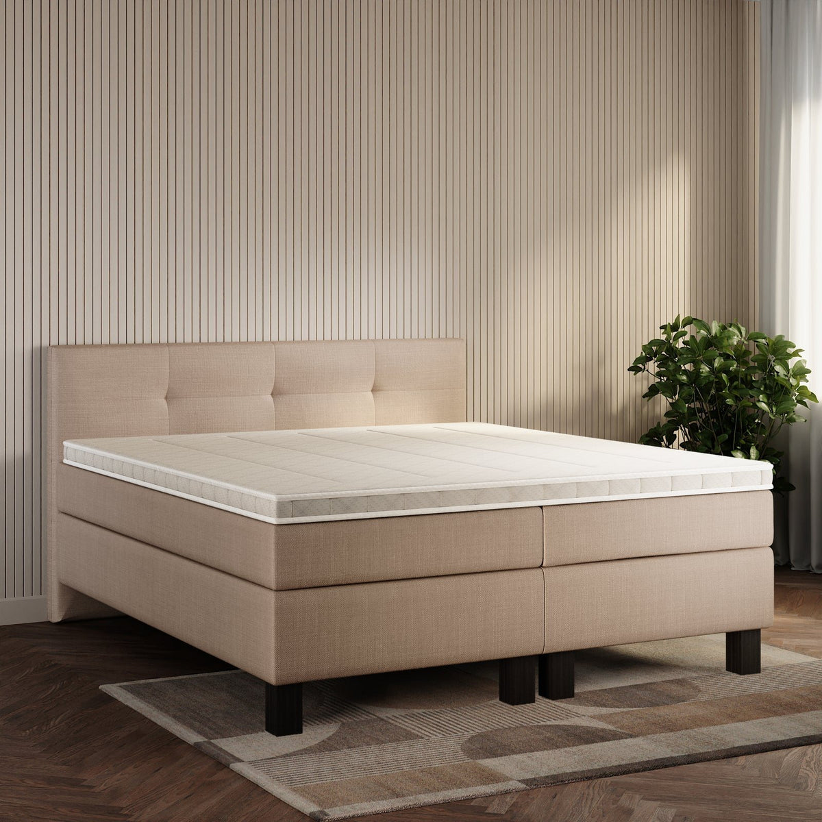 koami Boxspringbett Elora in Feiner Stoff Taupe