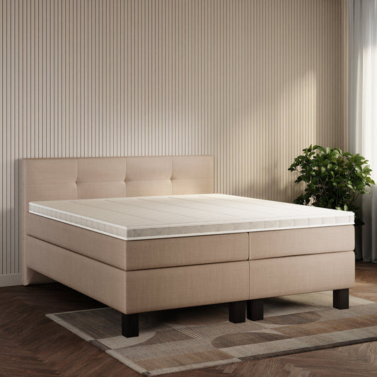 koami Boxspringbett Elora in Feiner Stoff Taupe