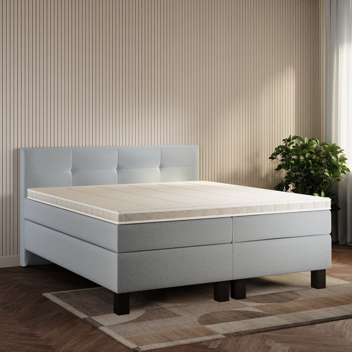 koami Boxspringbett Elora in Grober Stoff Dunkelgrau
