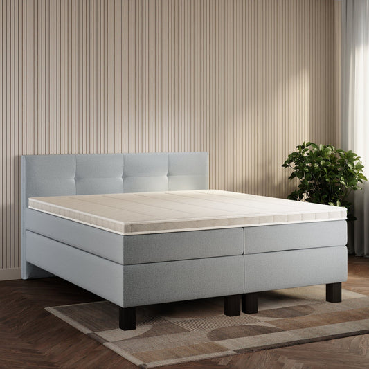 koami Boxspringbett Elora in Grober Stoff Dunkelgrau