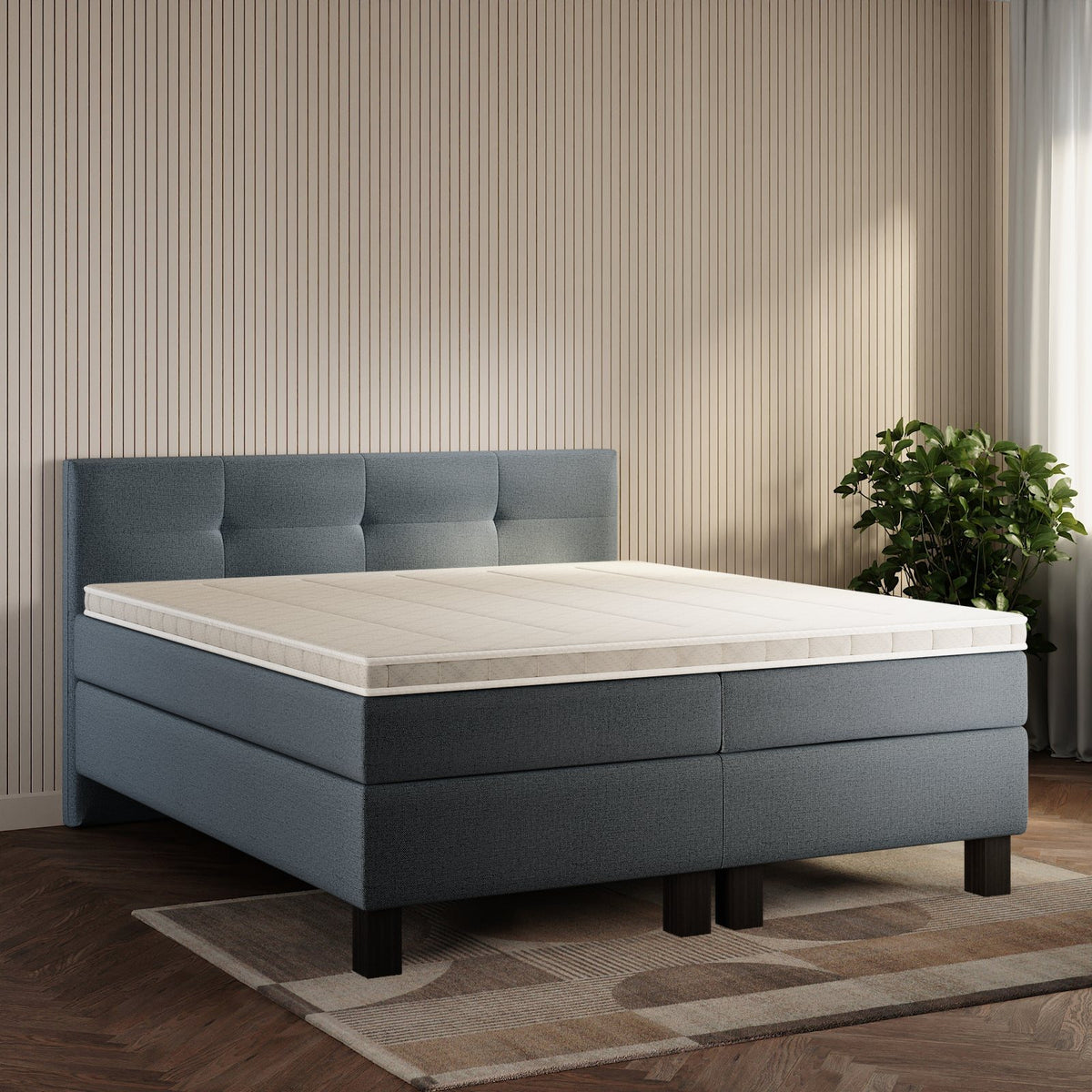 koami Boxspringbett Elora in Grober Stoff Anthrazit