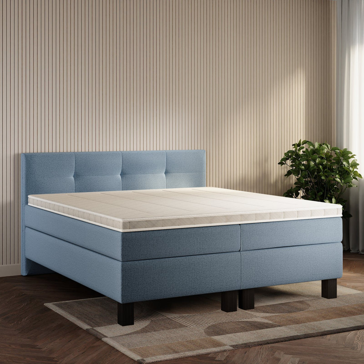 koami Boxspringbett Elora in Grober Stoff Blau