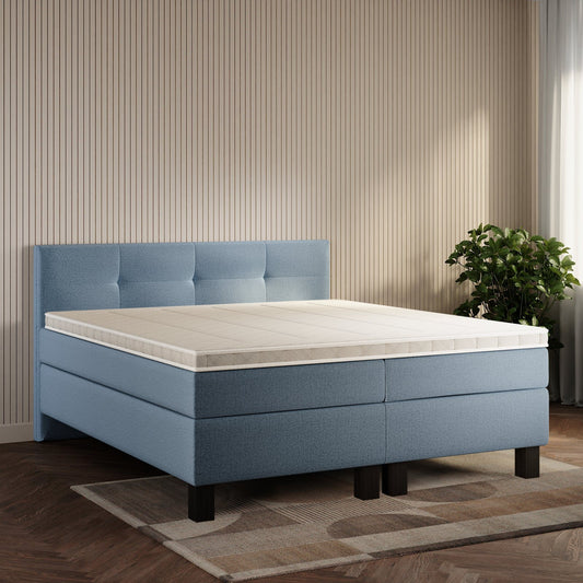 koami Boxspringbett Elora in Grober Stoff Blau