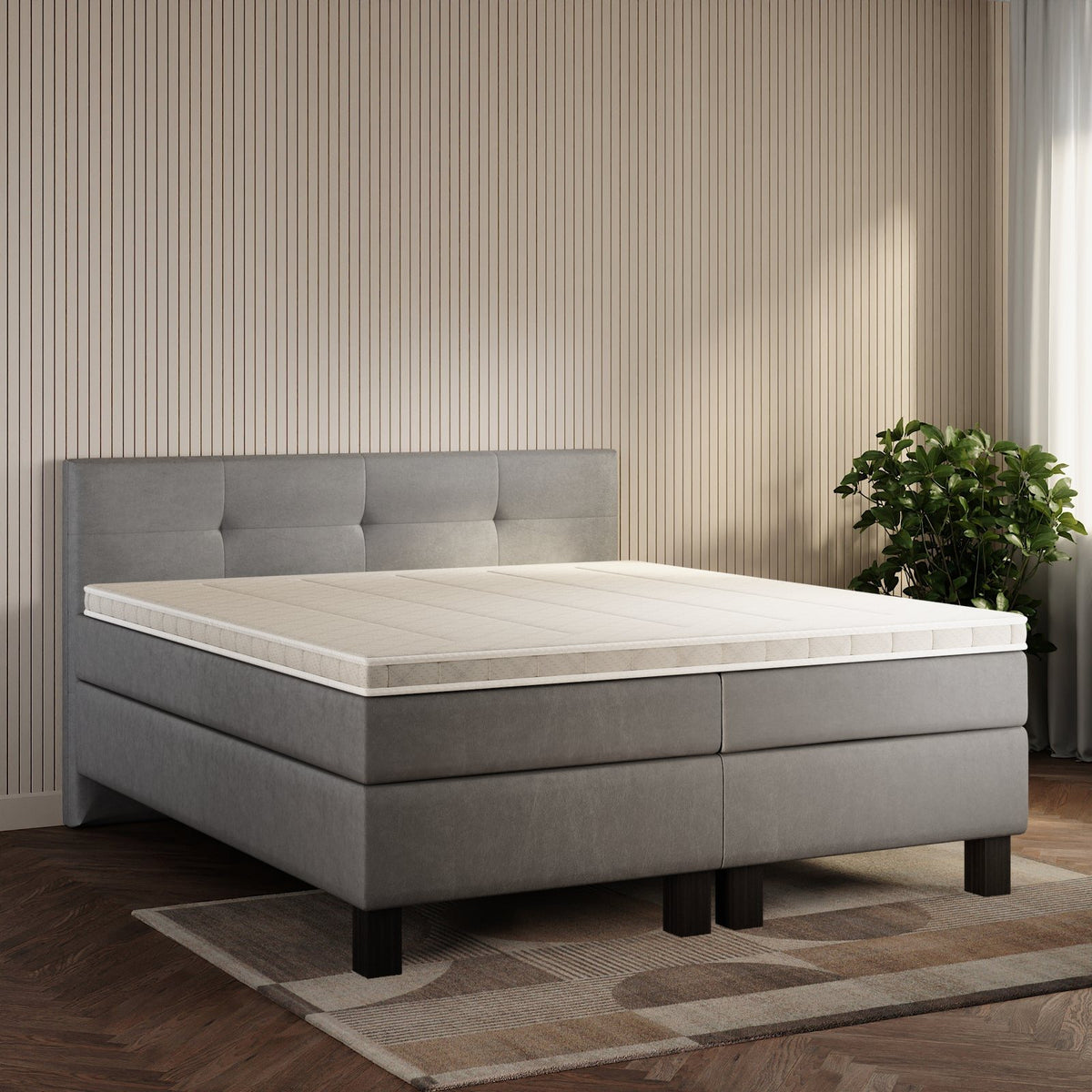 koami Boxspringbett Elora in Kunstleder Grau