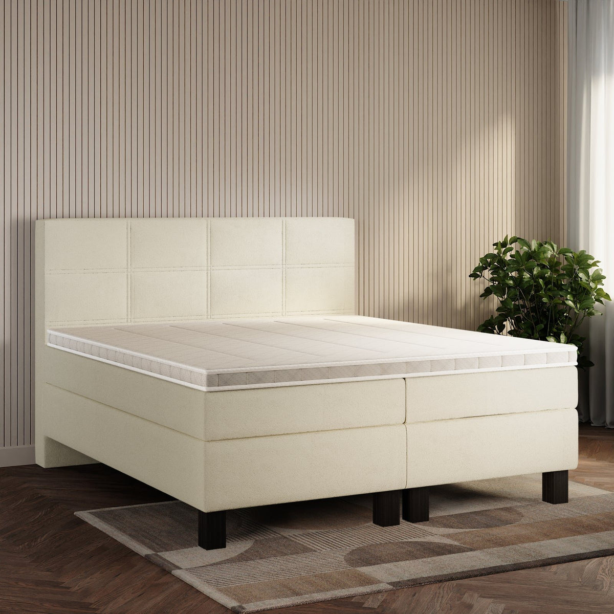 koami Boxspringbett Florel in Bouclé Elfenbein
