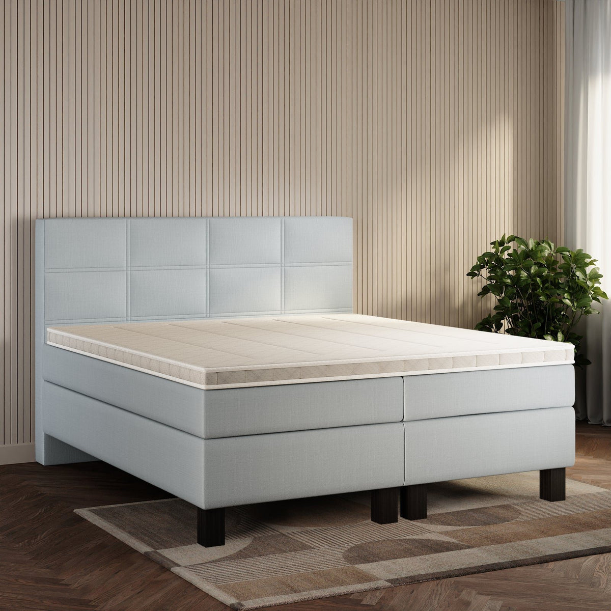 koami Boxspringbett Florel in Feiner Stoff Pastellblau