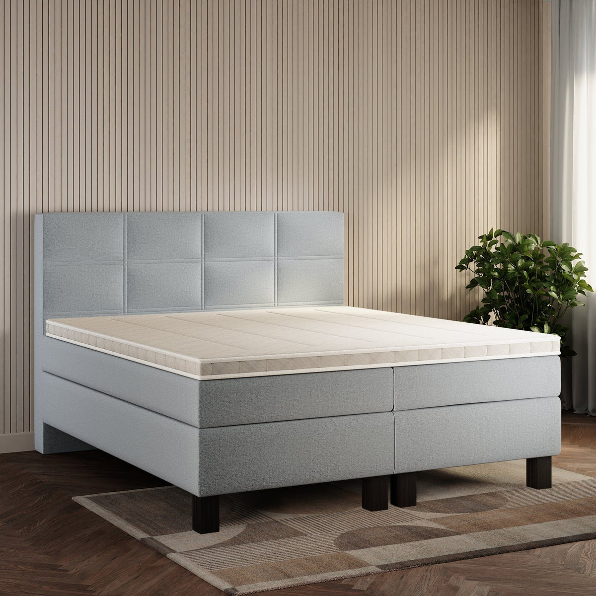 koami Boxspringbett Florel in Grober Stoff Dunkelgrau