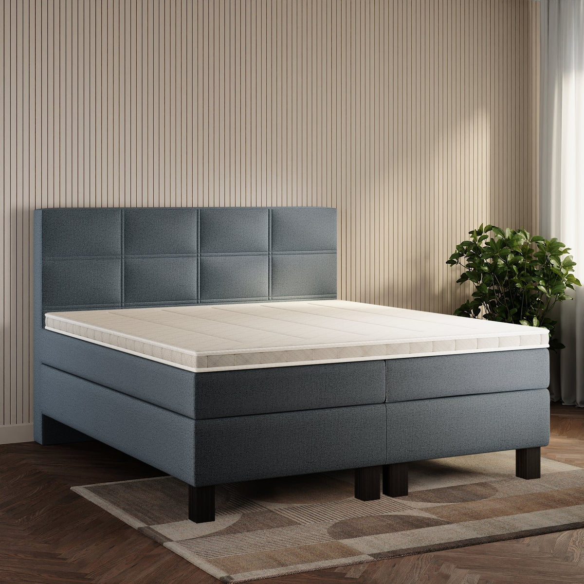 koami Boxspringbett Florel in Grober Stoff Anthrazit