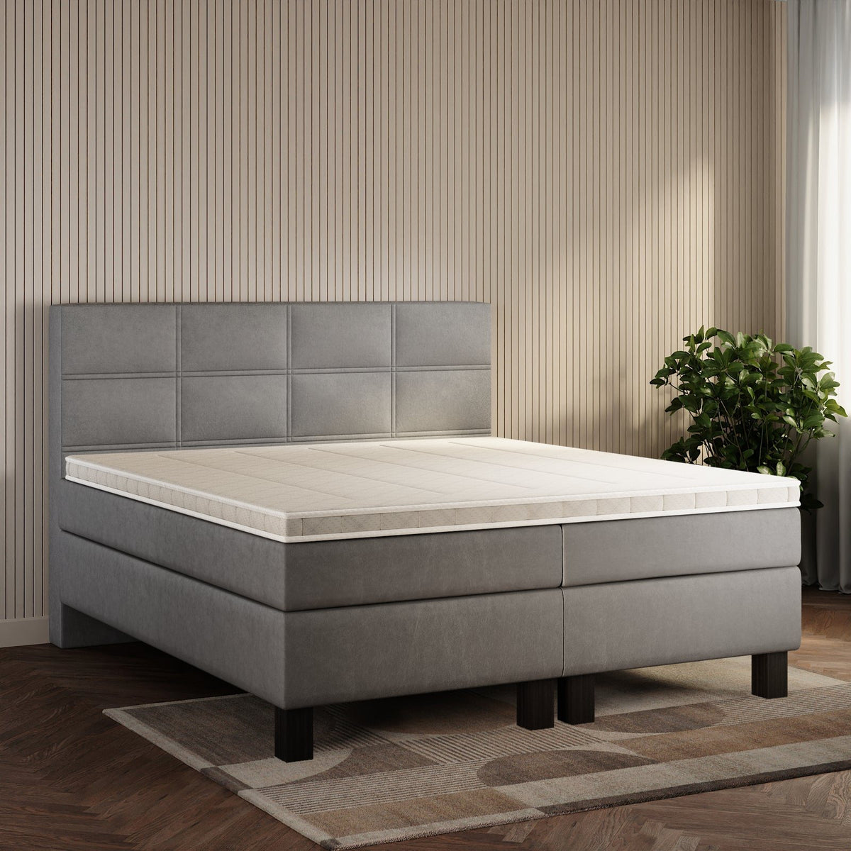 koami Boxspringbett Florel in Kunstleder Grau
