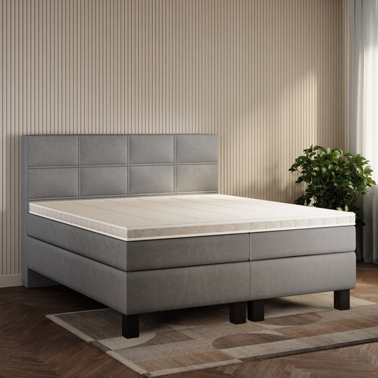 koami Boxspringbett Florel in Kunstleder Grau
