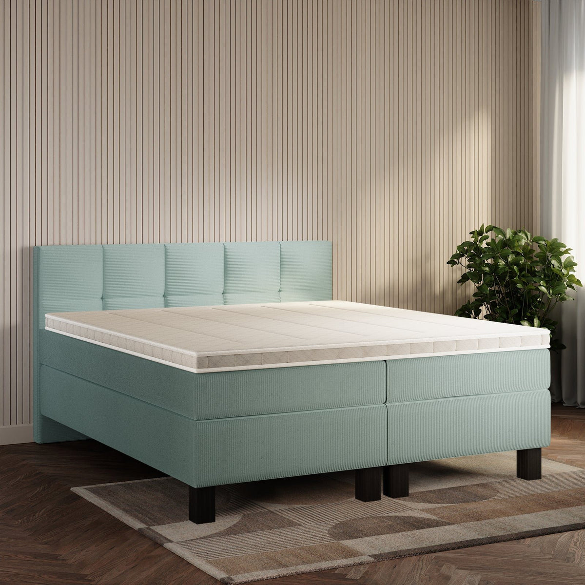 koami Boxspringbett Lucel in Cord Blau