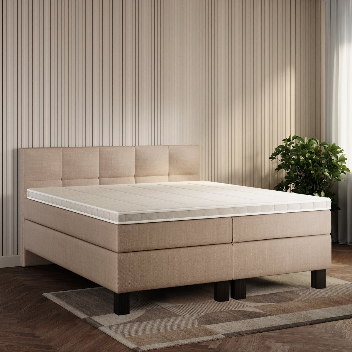 koami Boxspringbett Lucel in Feiner Stoff Taupe