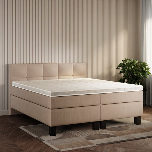 koami Boxspringbett Lucel in Feiner Stoff Taupe