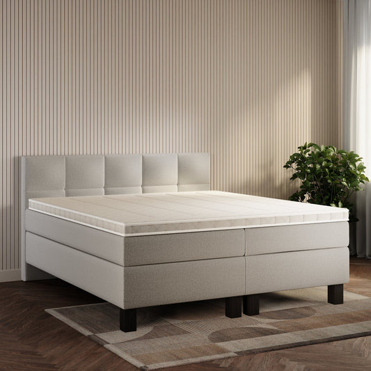 koami Boxspringbett Lucel in Grober Stoff Beige