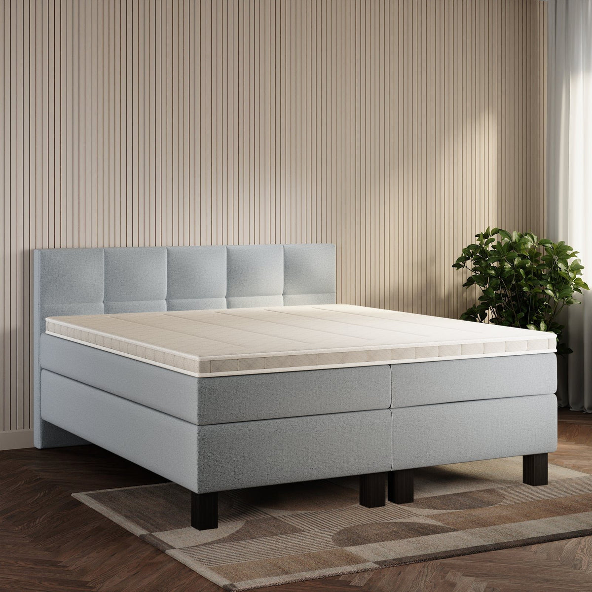 koami Boxspringbett Lucel in Grober Stoff Dunkelgrau