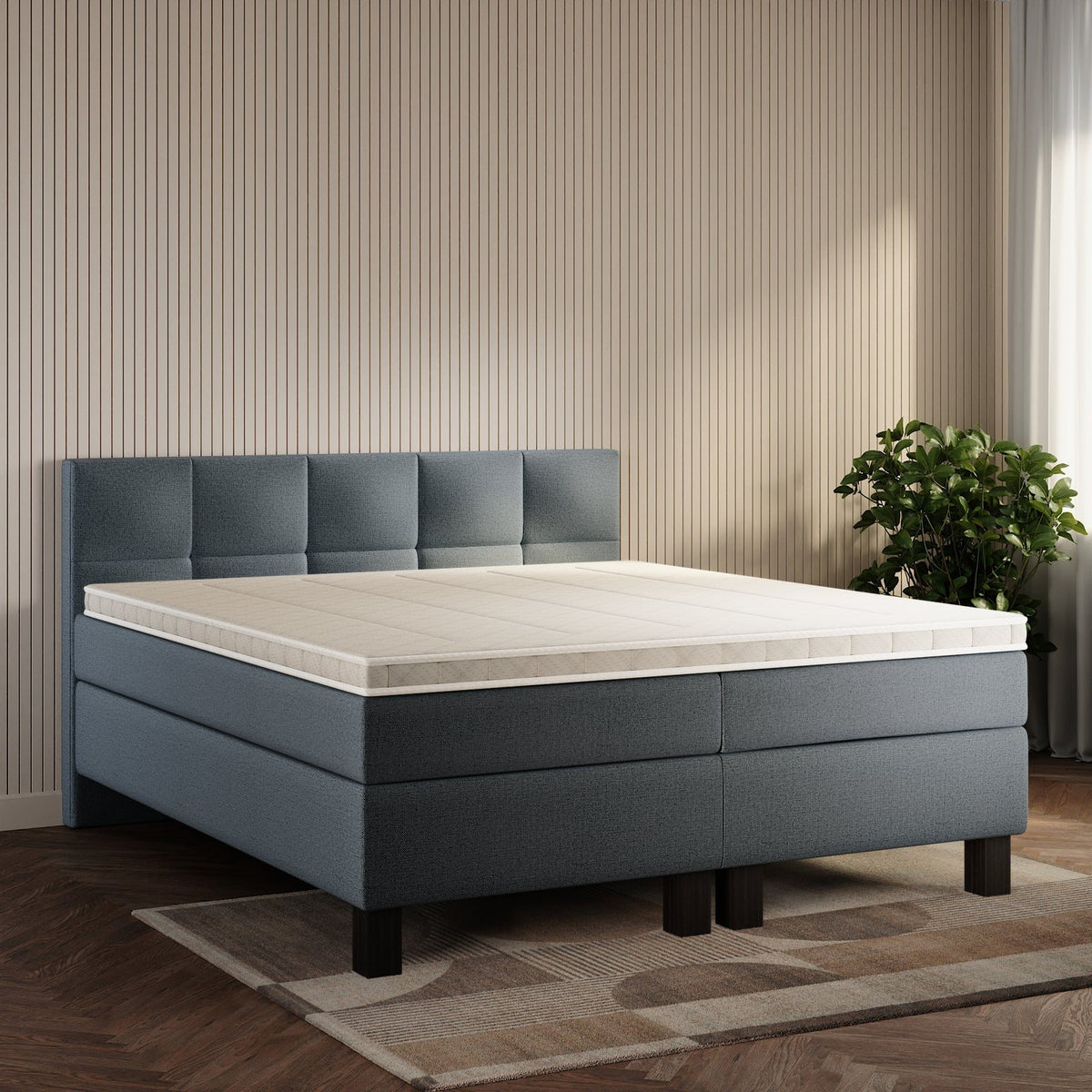 koami Boxspringbett Lucel in Grober Stoff Anthrazit