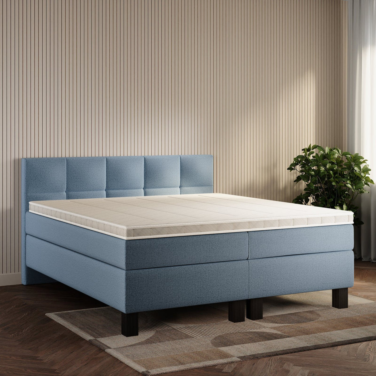 koami Boxspringbett Lucel in Grober Stoff Blau
