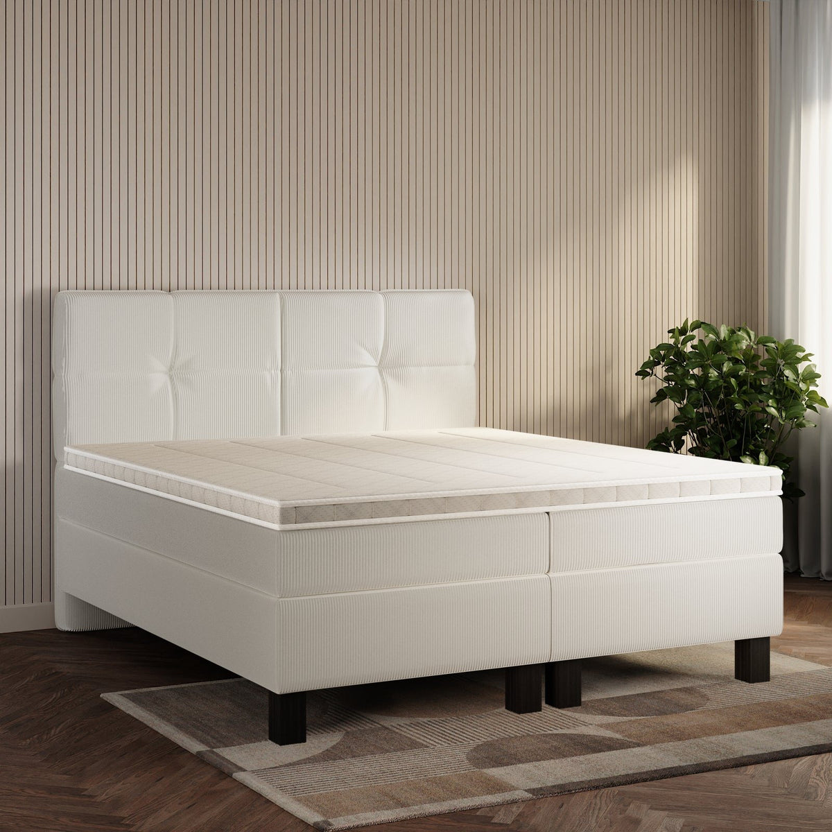 koami Boxspringbett Lumi in Cord Elfenbein