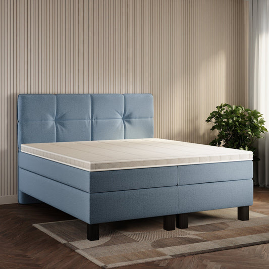 koami Boxspringbett Lumi in Grober Stoff Blau