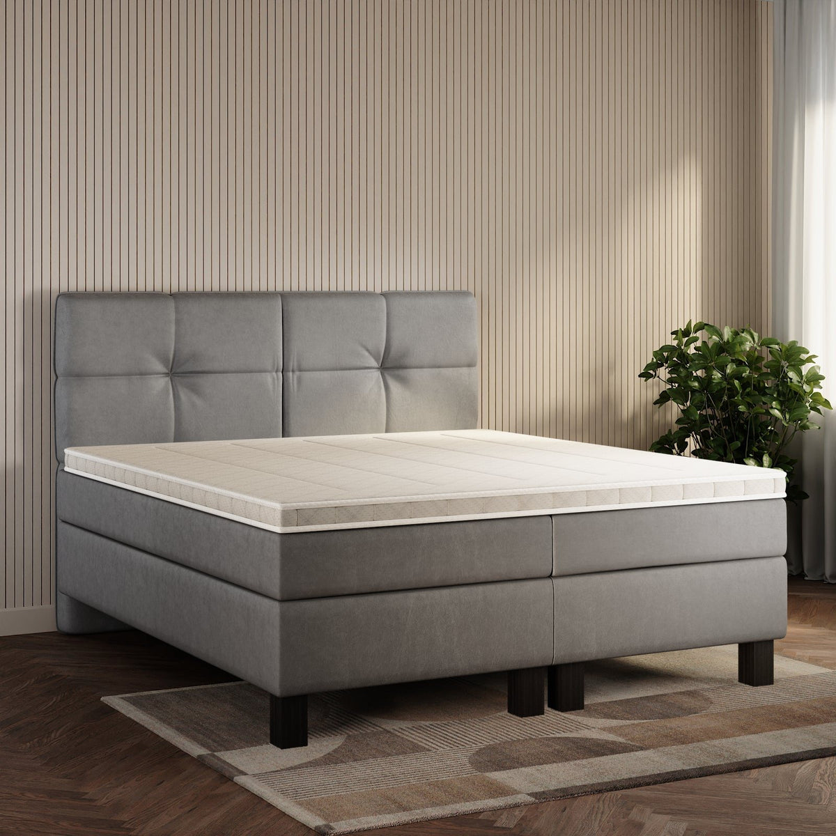koami Boxspringbett Lumi in Kunstleder Grau