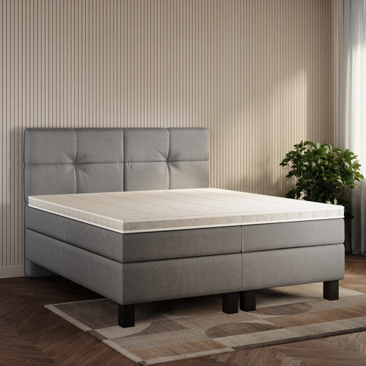 koami Boxspringbett Lumi in Kunstleder Grau