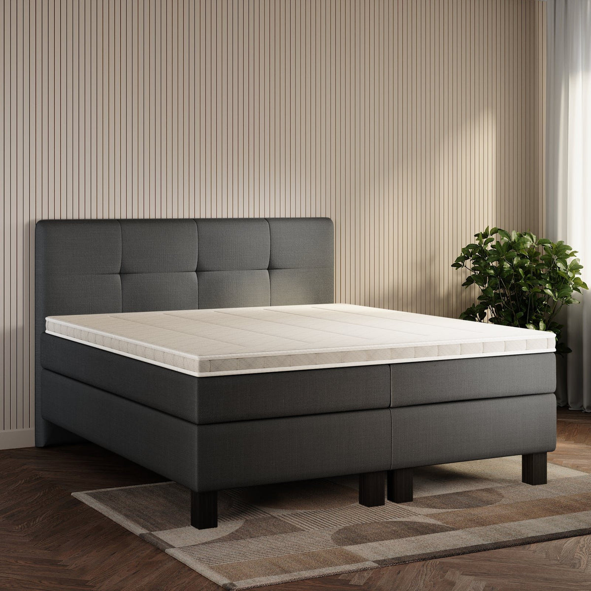 koami Boxspringbett Maelis in Feiner Stoff Anthrazit