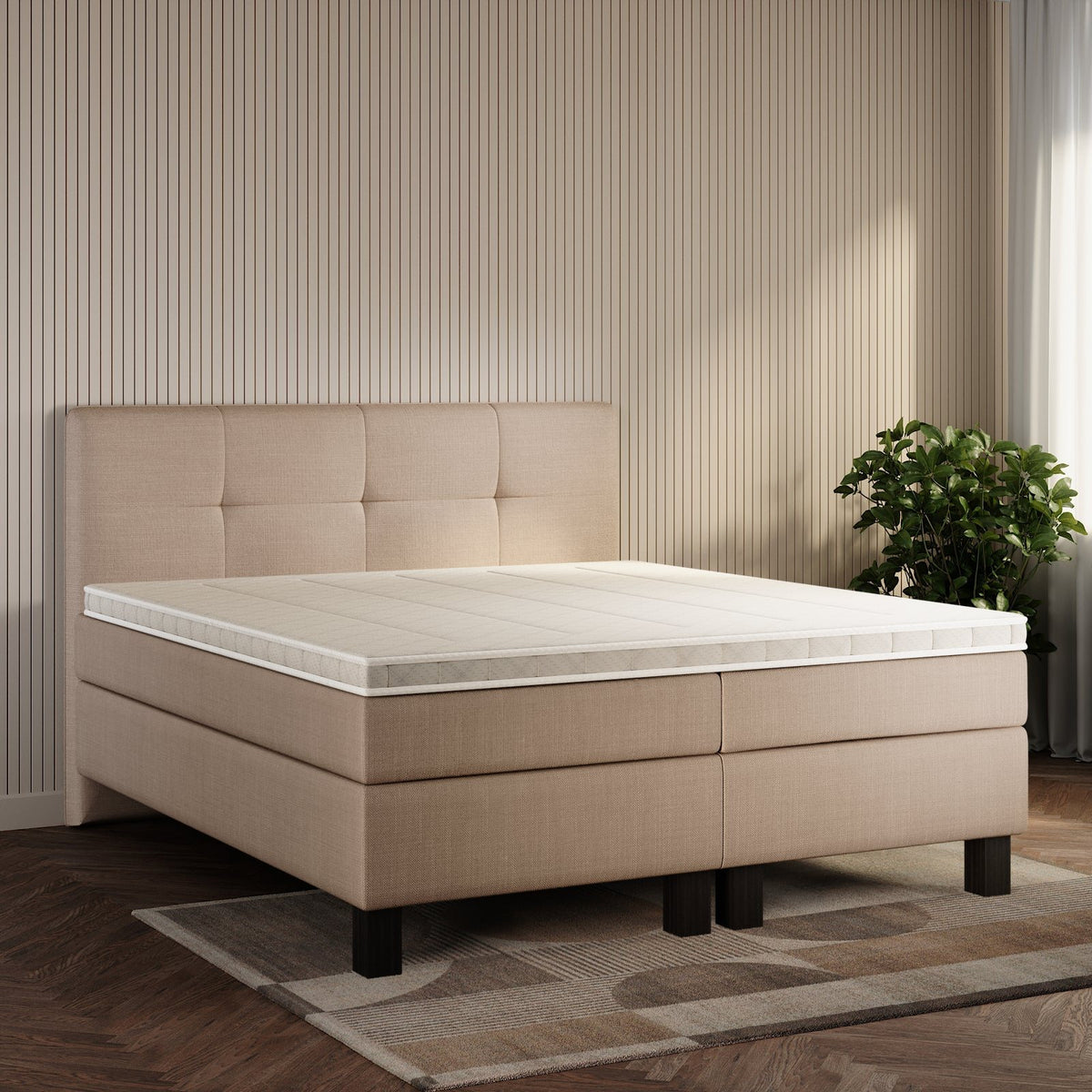 koami Boxspringbett Maelis in Feiner Stoff Taupe