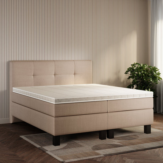koami Boxspringbett Maelis in Feiner Stoff Taupe