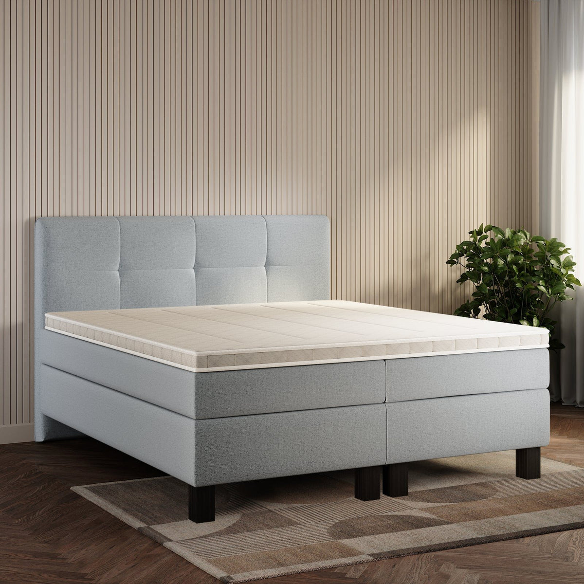 koami Boxspringbett Maelis in Grober Stoff Dunkelgrau