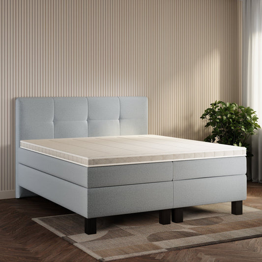 koami Boxspringbett Maelis in Grober Stoff Dunkelgrau