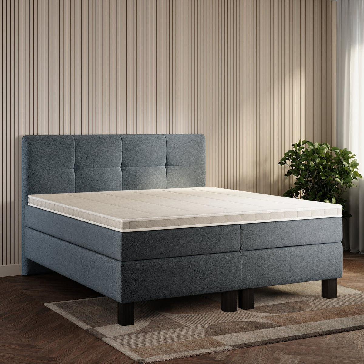 koami Boxspringbett Maelis in Grober Stoff Anthrazit