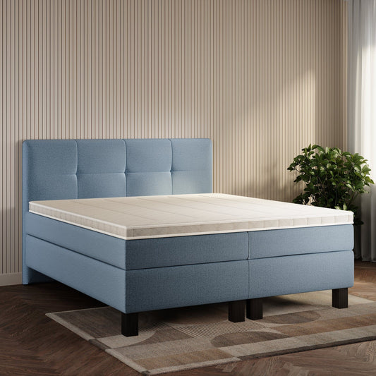 koami Boxspringbett Maelis in Grober Stoff Blau