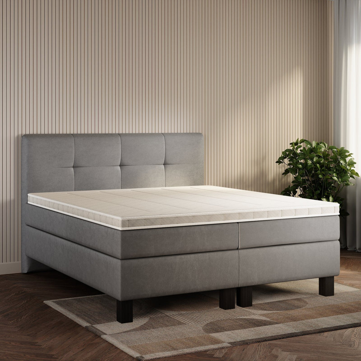 koami Boxspringbett Maelis in Kunstleder Grau