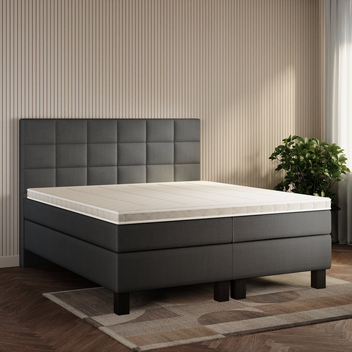 koami Boxspringbett Mirel in Feiner Stoff Anthrazit