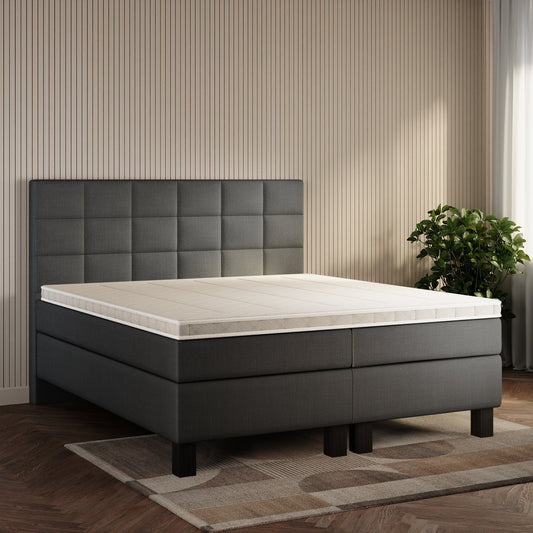 koami Boxspringbett Mirel in Feiner Stoff Anthrazit