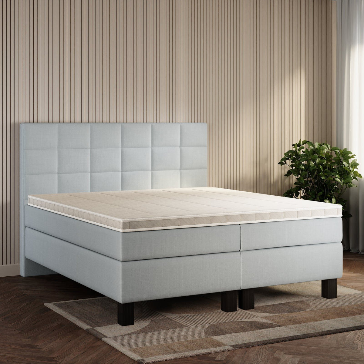 koami Boxspringbett Mirel in Feiner Stoff Pastellblau