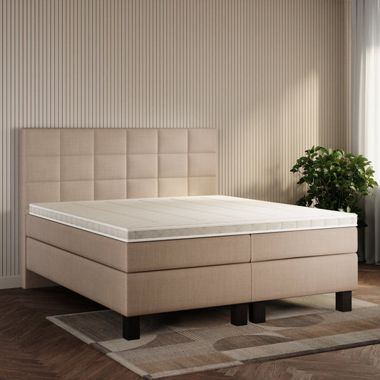 koami Boxspringbett Mirel in Feiner Stoff Taupe