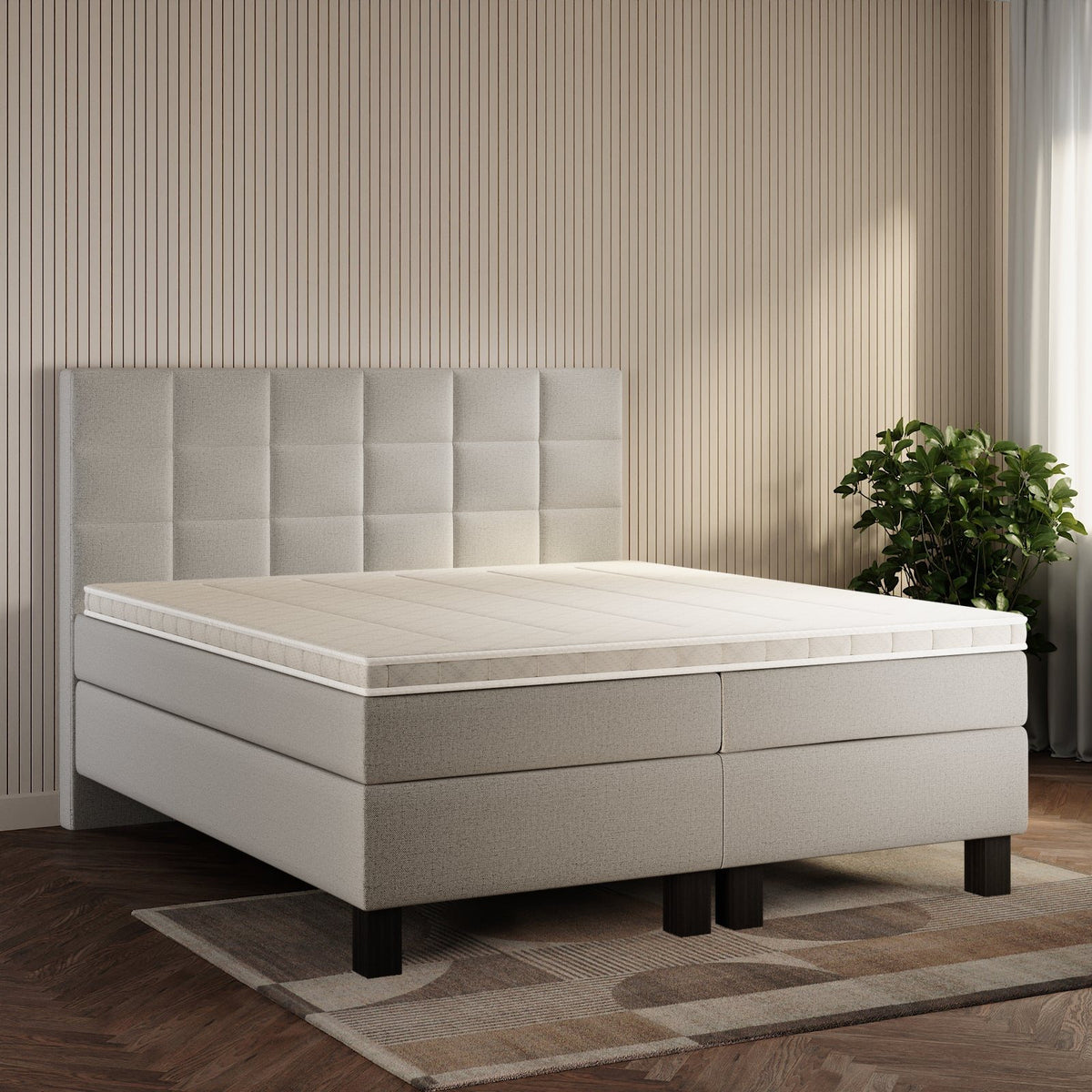 koami Boxspringbett Mirel in Grober Stoff Beige